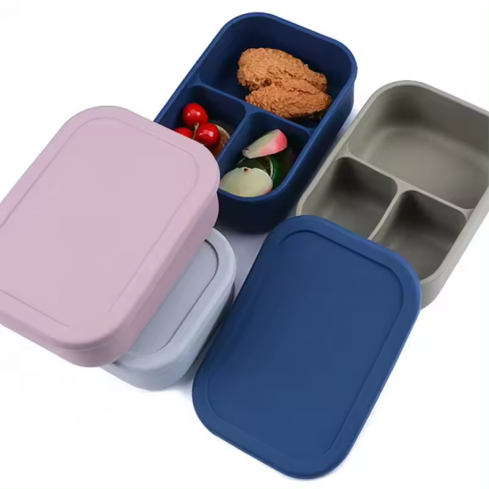 Custom 3 Compartments Silicone Snack Storage Box For School Non Spill Bento High-capacity Lunch Box With Lid